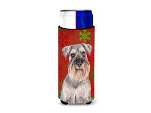 Red Snowflakes Holiday Christmas  Schnauzer Ultra Beverage Insulators for slim cans KJ1186MUK