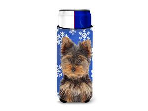 Winter Snowflakes Holiday Yorkie Puppy / Yorkshire Terrier Ultra Beverage Insulators for slim cans KJ1181MUK