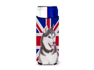 Alaskan Malamute with English Union Jack British Flag Ultra Beverage Insulators for slim cans KJ1161MUK