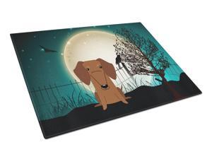 Halloween Scary Dachshund Red Brown Glass Cutting Board Large BB2320LCB Halloween Scary Dachshund Red Brown Glass Cutting Board Large BB2320LCB