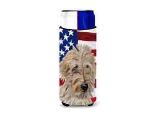Golden Doodle 2 with American Flag USA Ultra Beverage Insulators for slim cans SC9643MUK