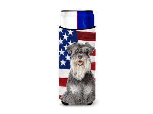 USA American Flag with Schnauzer Ultra Beverage Insulators for slim cans KJ1157MUK