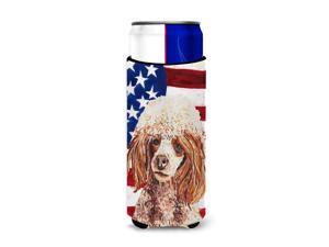 Red Miniature Poodle with American Flag USA Ultra Beverage Insulators for slim cans SC9627MUK