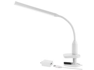 TORCHSTAR 5W Dimmable Flexible Study Clamp Desk Lamp with 26 LEDs, USB Powered Eye-Care Touch Sensitive Light, Memory Function, 4000K Cool White, ETL-Listed Power Adapter, 30,000hrs Lifespan, White