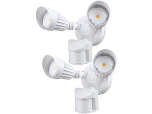 LEONLITE LED Security Light, Motion Sensor Flood Lights Outdoor, Dusk to Dawn & Motion Detector 3 Modes, Adjustable 2-Head, IP65 Waterproof, 20W(150W Equiv.), 3000K Warm White, White, Pack of 2