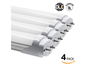 Pack of 4 18W 4ft UL & DLC Listed T8 LED Tube Lights (100V-277V AC) - 5000K Daylight 1800LM LED T8 Tubes for Fluorescent Tube Replacement