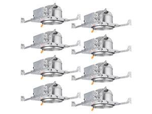 TORCHSTAR 8 Pack 6-Inch Shallow New Construction LED Recessed Housing with TP24 Connector, IC rated & Air Tight Ceiling Downlight Can with Junction Box, ETL Listed