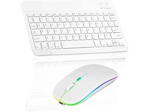 Rechargeable Bluetooth Keyboard and Mouse Combo Ultra Slim for ZTE Grand X View 2 and All Bluetooth Enabled AndroidPCPure White Keyboard with Pure White RGB LED Mouse