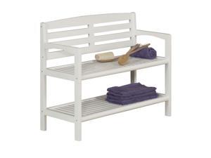 NewRidge Home Solid Wood Abingdon Large Bench with Back and Shelf, White NewRidge Home Solid Wood Abingdon Large Bench with Back and Shelf, White