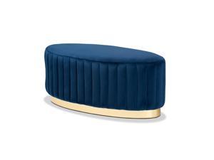 Baxton Studio Kirana Glam and Luxe Navy Blue Velvet Fabric Upholstered and Gold PU Leather Ottoman Baxton Studio Kirana Glam and Luxe Navy Blue Velvet Fabric Upholstered and Gold PU Leather Ottoman