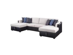 Sectional Sofa w/Sleeper , Beige Fabric & Black PU Sectional Sofa w/Sleeper , Beige Fabric & Black PU