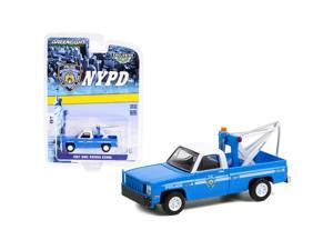 1987 GMC Sierra K2500 Tow Truck with Drop in Tow Hook Blue with White Top \New York City Police Dept\ (NYPD) \"Hobby Exclusive\" 1/64 Diecast Model Car by Greenlight""" 1987 GMC Sierra K2500 Tow Truck with Drop in Tow Hook Blue with White Top \New York City Police Dept\ (NYPD) \"Hobby Exclusive\" 1/64 Diecast Model Car by Greenlight"""