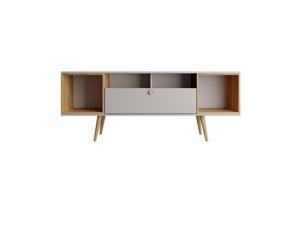 Theodore 62.99 TV Stand with 6 Shelves in Off White and Cinnamon