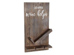 Elegant Designs Lucca Wall Mounted Wooden Life Happens Wine Helps Wine Bottle Shelf with Glass Holder, Restored Wood