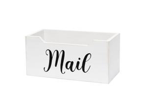 Elegant Designs Rustic Farmhouse Wooden Tabletop Decorative Script Word "Mail" Organizer Box, Letter Holder, White Wash