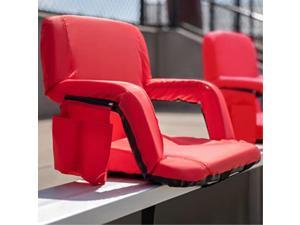 Red Portable Lightweight Reclining Stadium Chair with Armrests, Padded Back & Seat with Dual Storage Pockets and Backpack Straps