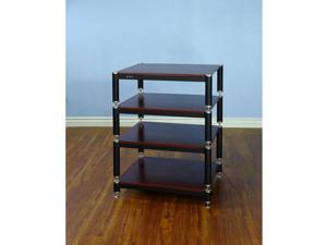 4 Silver cap/spike, black poles / 4 cherry shelves AV stand