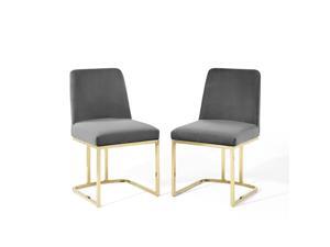 Amplify Sled Base Performance Velvet Dining Chairs - Set of 2 Gold Gray