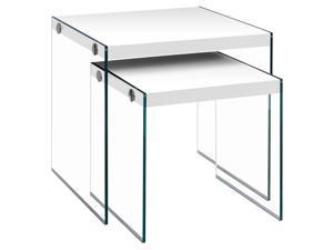 NESTING TABLE - 2PCS SET / GLOSSY WHITE / TEMPERED GLASS