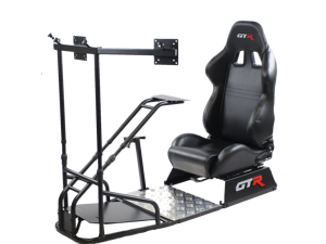 GTSF Model Black Frame with Gear Shifter Mount Triple or Single Monitor Mount and Real Racing Seat