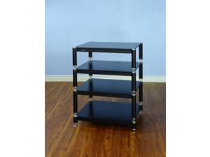 VTI Manufacturing BL404SB 4 Silver Capspike Black Poles 4 Black Shelves AV Stand VTI Manufacturing BL404SB 4 Silver Capspike Black Poles 4 Black Shelves AV Stand