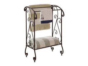 Pilaster Designs - Metal Free Standing Towel Rack Stand with Shelf - Coffee Brown Finish