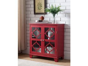 Red Wood Accent Entryway Console Buffet Display Table With Door Storage