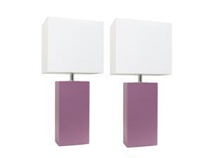 Elegant Designs 2 Pack Modern Leather Table Lamps with White Fabric Shades, Purple
