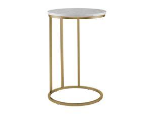 16" Round C Table - White Marble Top, Gold Base