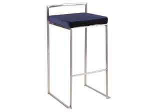 Fuji Contemporary Stackable Barstool in Stainless Steel with Blue Velvet Cushion by LumiSource - Set of 2