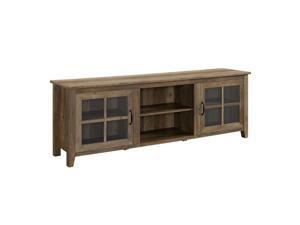 70" Farmhouse Wood TV Stand with Glass Doors - Rustic Oak