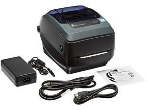 zebra  gx430t thermal transfer desktop printer for labels, receipts, barcodes, tags, and wrist bands  print width of 4 in  usb, serial, and parallel port connectivity