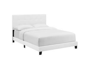 Amira Queen Upholstered Fabric Bed - White