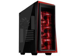 Black with red trim + LED fans + glass window Black with red trim + LED fans + glass window