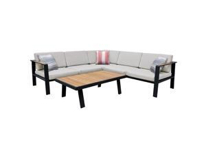 Armen Living SETODNOSEBE Nofi Outdoor Patio Sectional Set, Taupe/Teak Wood/Gray Armen Living SETODNOSEBE Nofi Outdoor Patio Sectional Set, Taupe/Teak Wood/Gray