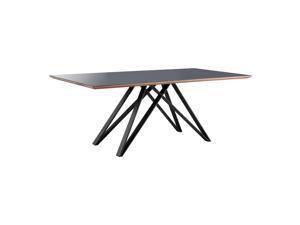 Urbino Mid-Century Dining Table in Matte Black Finish with Walnut and Dark Gray Glass Top Urbino Mid-Century Dining Table in Matte Black Finish with Walnut and Dark Gray Glass Top