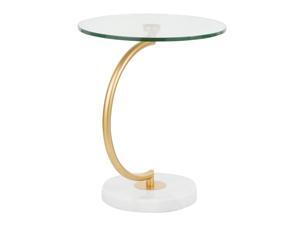 C-Shaped Table White Marble, Gold Metal, Clear Glass TB-C WAU C-Shaped Table White Marble, Gold Metal, Clear Glass TB-C WAU
