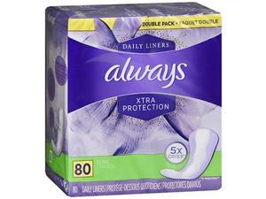 always xtra protection unscented daily liners, long, 80 count