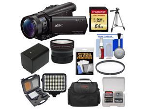 Sony Handycam FDR-AX100 Wi-Fi 4K HD Video Camera Camcorder with 64GB Card + Case + LED Light Set + Battery + Tripod + Fisheye Lens + Filter Kit Sony Handycam FDR-AX100 Wi-Fi 4K HD Video Camera Camcorder with 64GB Card + Case + LED Light Set + Battery + Tripod + Fisheye Lens + Filter Kit