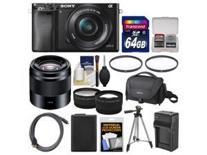 Sony Alpha A6000 Wi-Fi Digital Camera & 16-50mm Lens (Black) with 50mm f/1.8 Lens + 64GB Card + Case + Battery/Charger + Tripod + Tele/Wide Lens Kit Sony Alpha A6000 Wi-Fi Digital Camera & 16-50mm Lens (Black) with 50mm f/1.8 Lens + 64GB Card + Case + Battery/Charger + Tripod + Tele/Wide Lens Kit