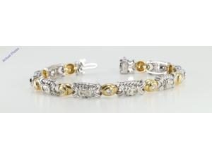 14k Two Tone Gold Oval Millennial Sunrise Limited Edition & Round Cut Bezel Setting Diamond Bracelet (5.1ct, I-J, SI-VS)
