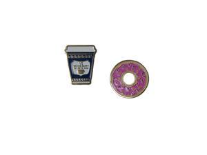 Treasure Gurus Enamel Coffee Cup Pink Frosted Donut Jacket Lapel Trading Pin Set Hat Bag Backpack Gift