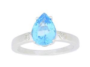 2 Ct Blue Topaz & Diamond Pear Ring .925 Sterling Silver Rhodium Finish 2 Ct Blue Topaz & Diamond Pear Ring .925 Sterling Silver Rhodium Finish