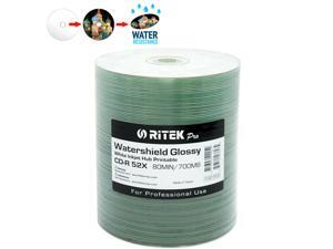 Ritek Pro CD-R 52X 700MB 80Min Professional Grade Watershield Water Resistant Glossy White Inkjet Hub Printable Blank Recordable Disc (100 Pack) Ritek Pro CD-R 52X 700MB 80Min Professional Grade Watershield Water Resistant Glossy White Inkjet Hub Printable Blank Recordable Disc (100 Pack)