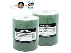 Ritek Pro CD-R 52X 700MB 80Min Professional Grade Watershield Water Resistant Glossy White Inkjet Hub Printable Blank Recordable Disc (200 Pack)
