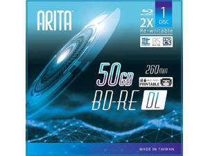 1 Pack Arita BD-RE DL Rewritable 50GB Double Layers 2X 260Min White Inkjet Hub Printable Blank Disc w/ Jewel Case