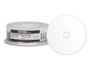 25 Pack Ritek Pro (Professional Grade) BD-R Blu-ray 4X 25GB Watershield Water Resistant Glossy White Inkjet Hub Printable Blank Recordable Disc