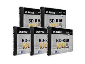 5 Pack Ritek BD-R XL BDXL 100GB Archival Grade Triple Layers 4X White Inkjet Hub Printable Blank Disc w/Standard Jewel Case