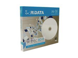 3 Pack Ridata M-Disc BD-R 25GB 4X White Inkjet Hub Printable HD 1000 Year Permanent Data Archival/Backup Blank Media Recordable Disc with Jewel Case