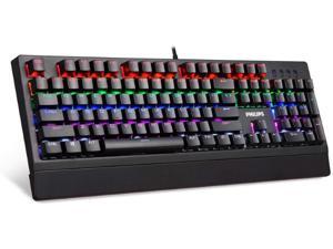 PHILIPS Corded Mechanical Gaming Keyboard | RGB Ambiglow FX & Key Light Maps | Anti-Ghosting, N-Key Rollover | Clicky, Light-Touch Blue Switches (SPK8403)